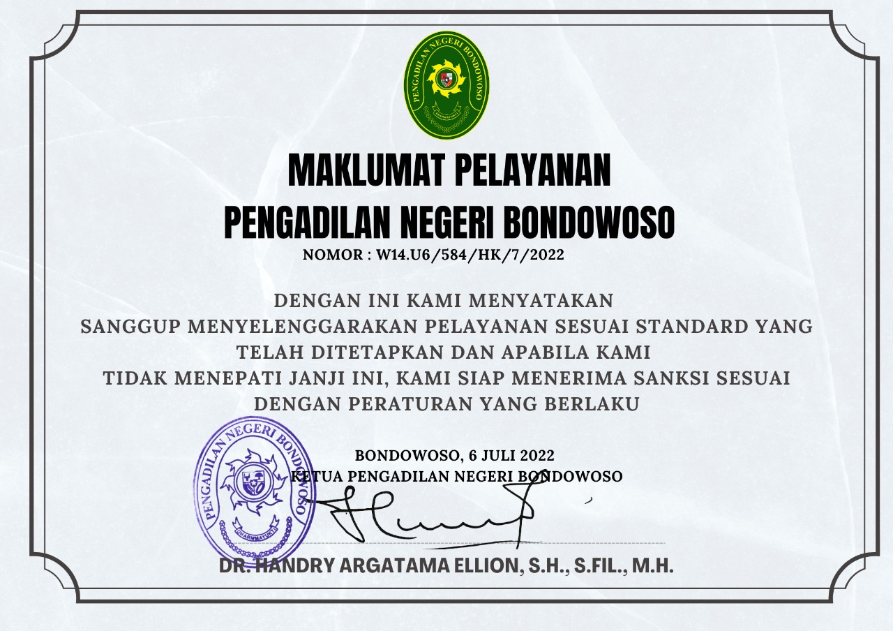 Standart dan Maklumat Pelayanan Pengadilan Negeri Bondowoso